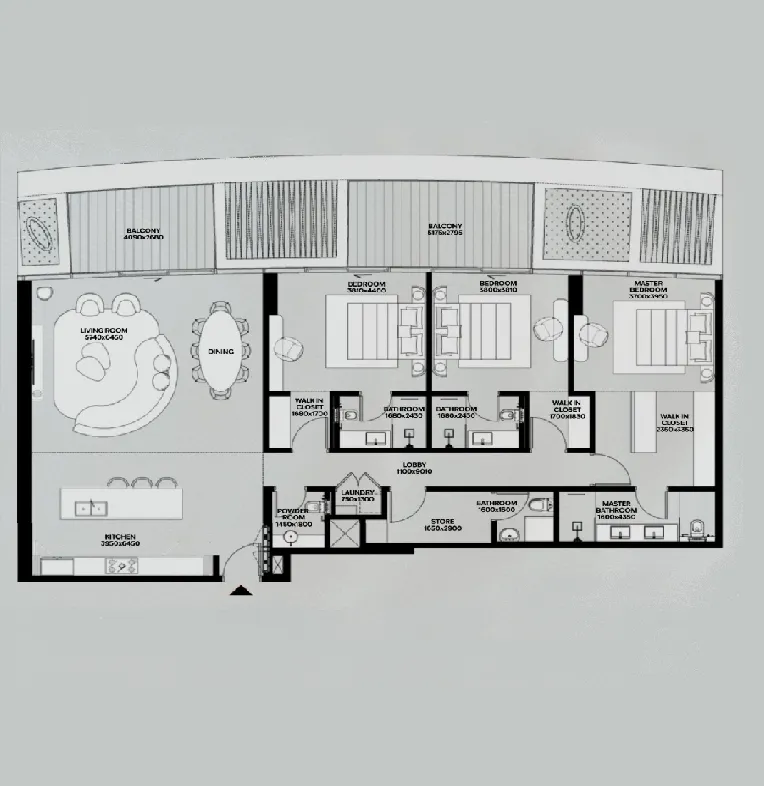 3 bed layout