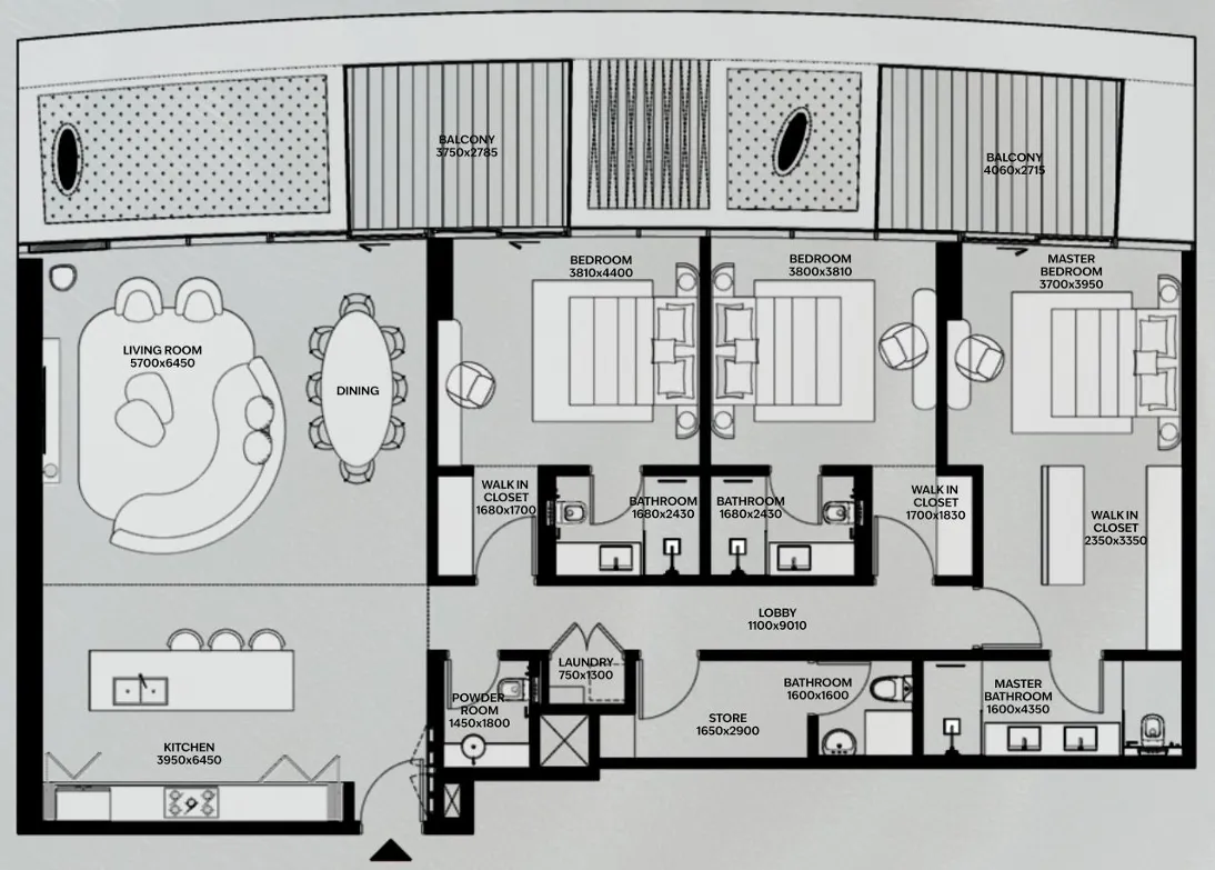 3 bed layout