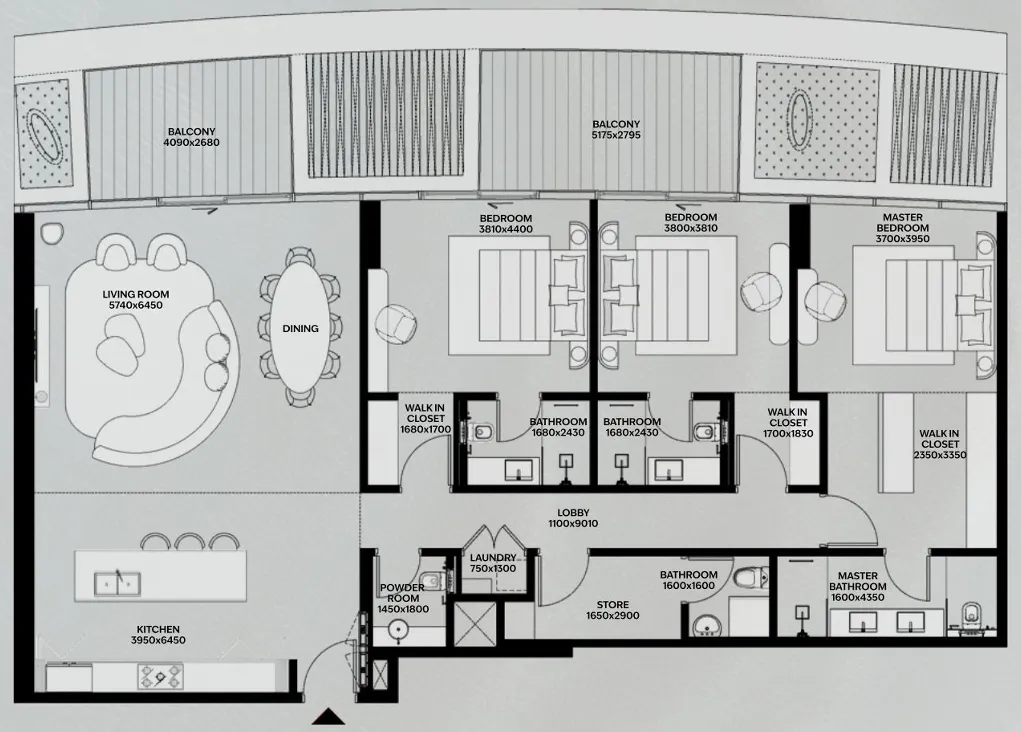 3 bed layout