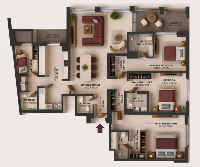 3 bed layout
