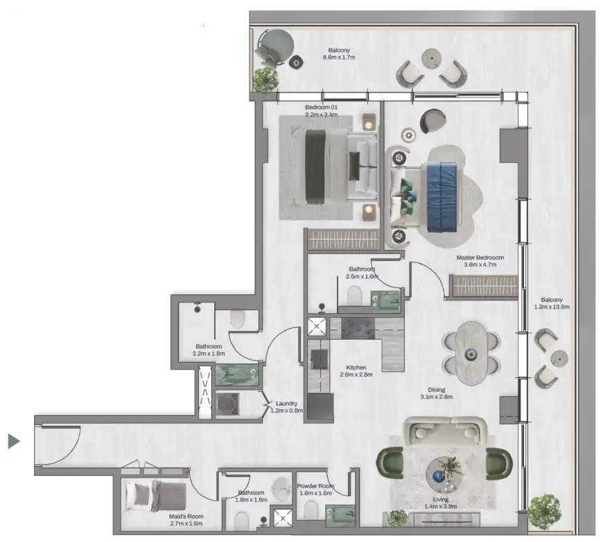 2 bed layout