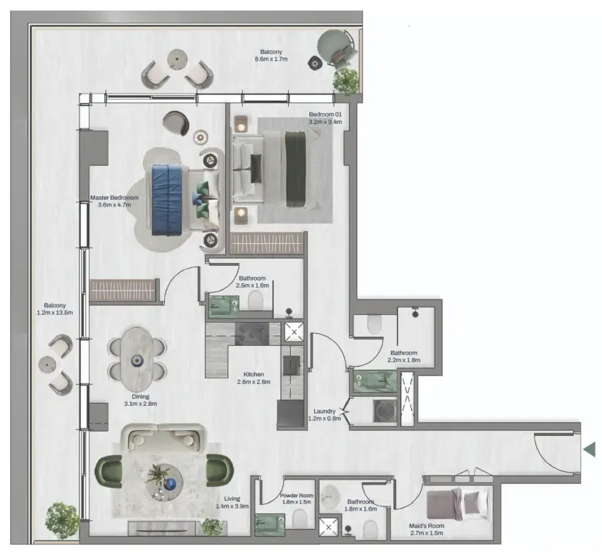 2 bed layout
