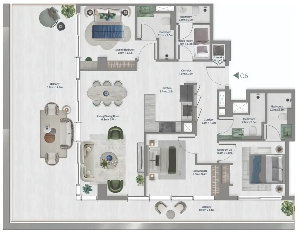 3 bed layout