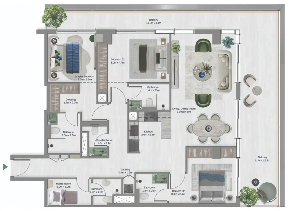 3 bed layout
