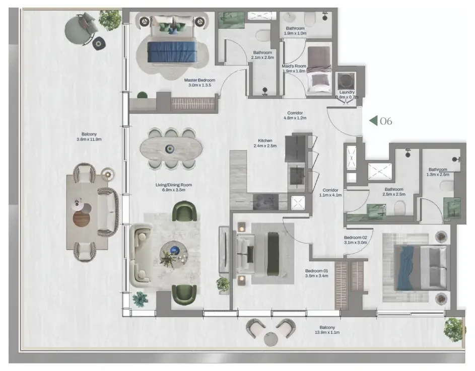 3 bed layout