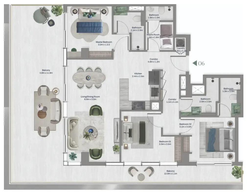 3 bed layout