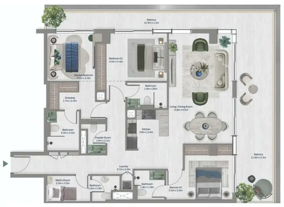 3 bed layout