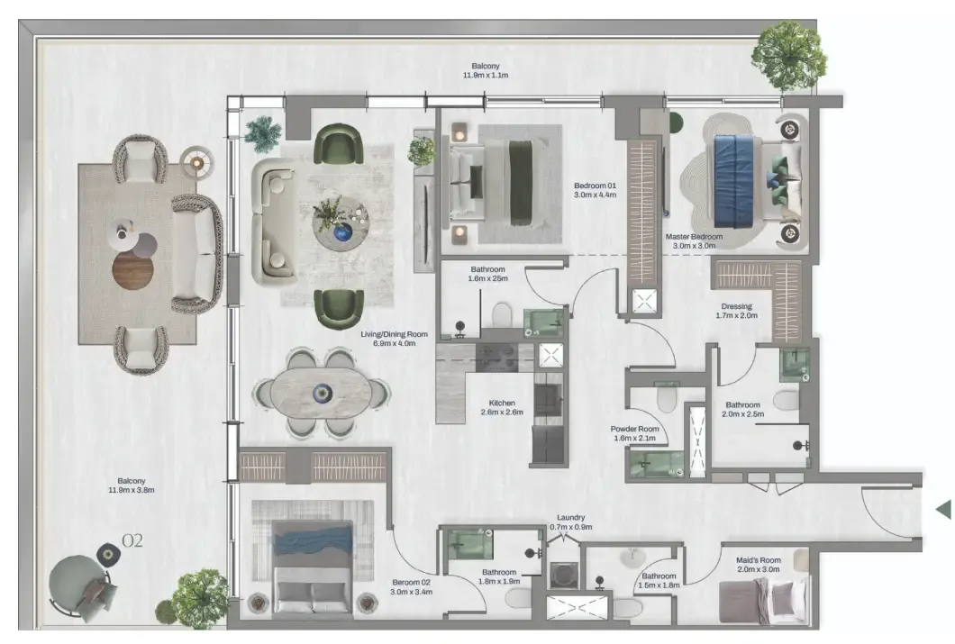 3 bed layout