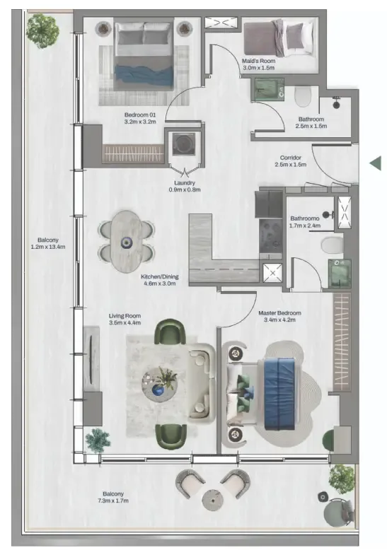 2 bed layout