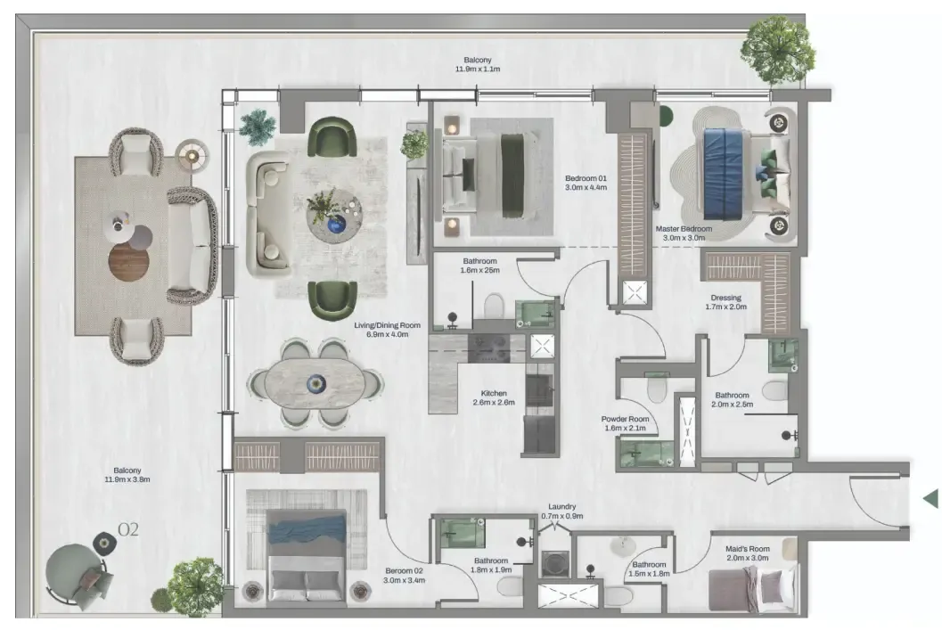 3 bed layout