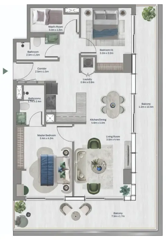 2 bed layout