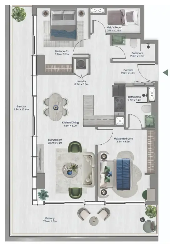 2 bed layout