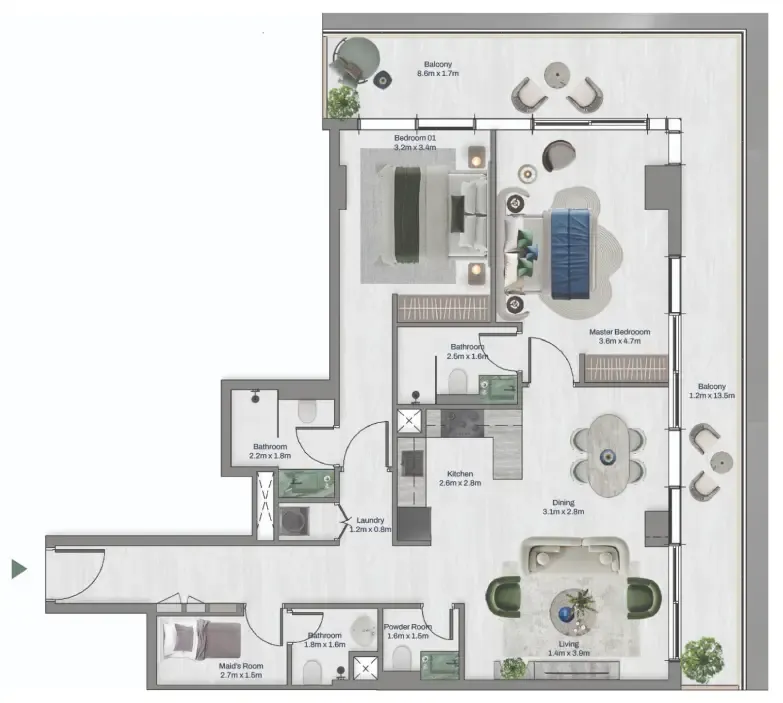 2 bed layout