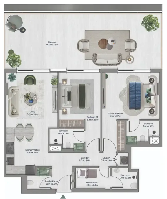 2 bed layout