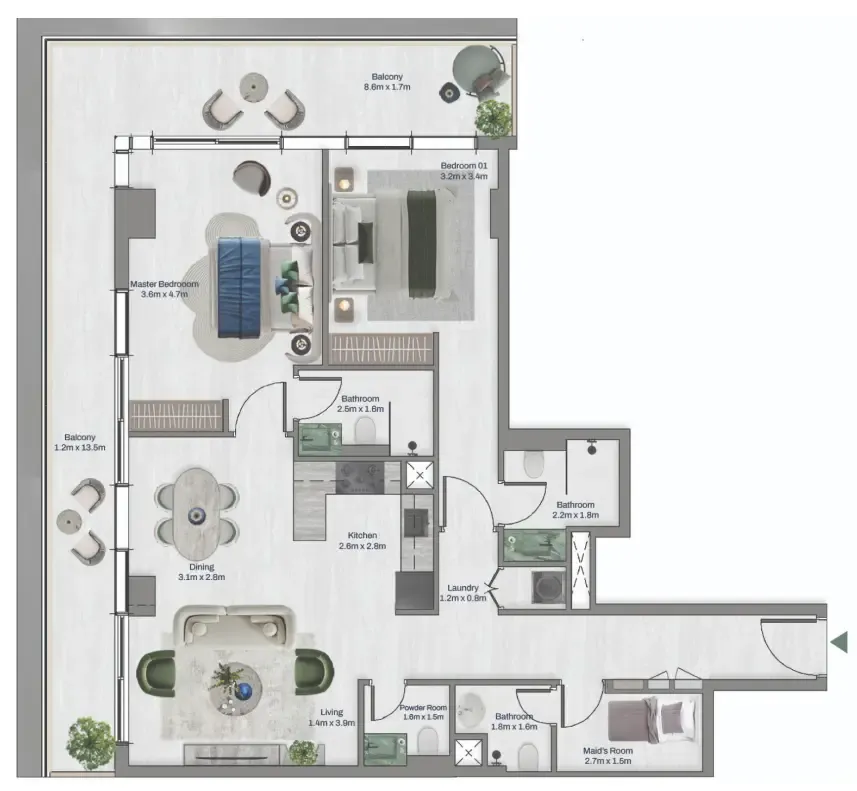 2 bed layout