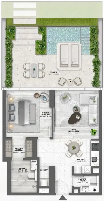 Passo by Beyond 1 bed floor plan, 1,345 – 1,366 sqft