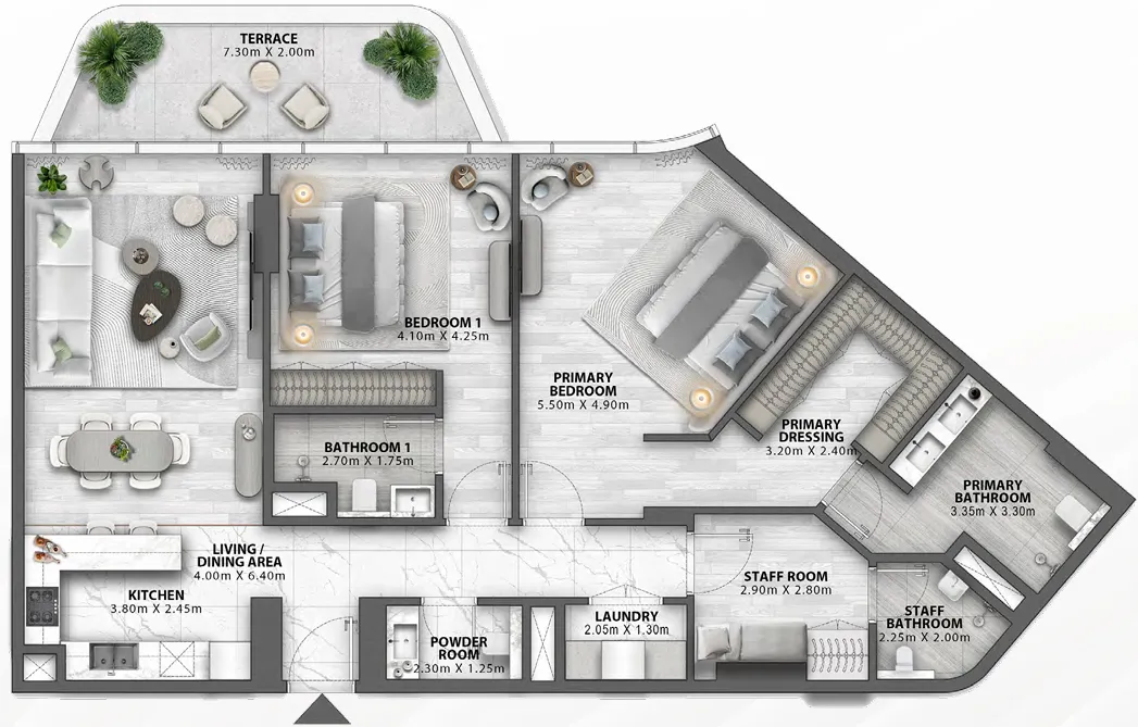 Passo by Beyond 2 bed floor plan, 1,683 – 1,712 sqft