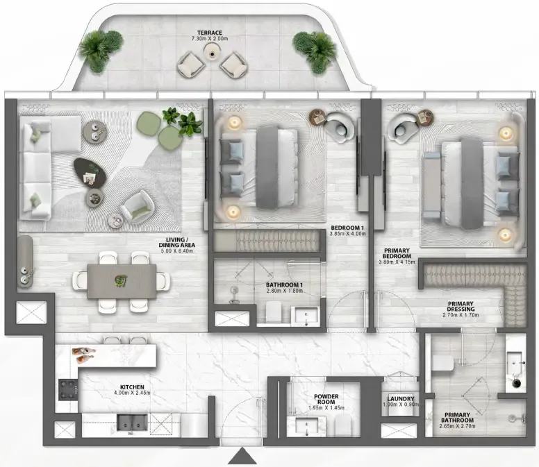Passo by Beyond 2 bed floor plan, 1,426 sqft