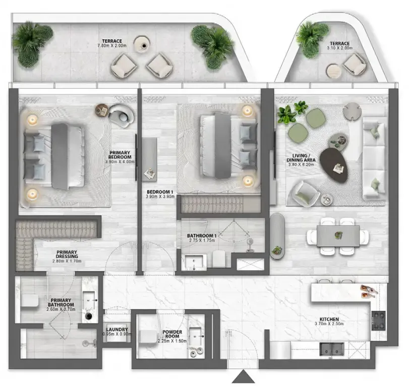 Passo by Beyond 2 bed floor plan, 1,372 – 1,453 sqft