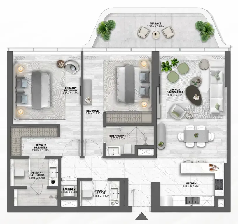 Passo by Beyond 2 bed floor plan, 1,365 sqft
