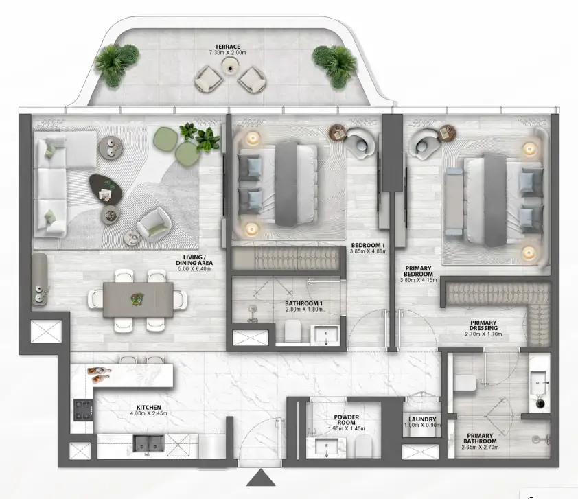 Passo by Beyond 2 bed floor plan, 1,480 sqft