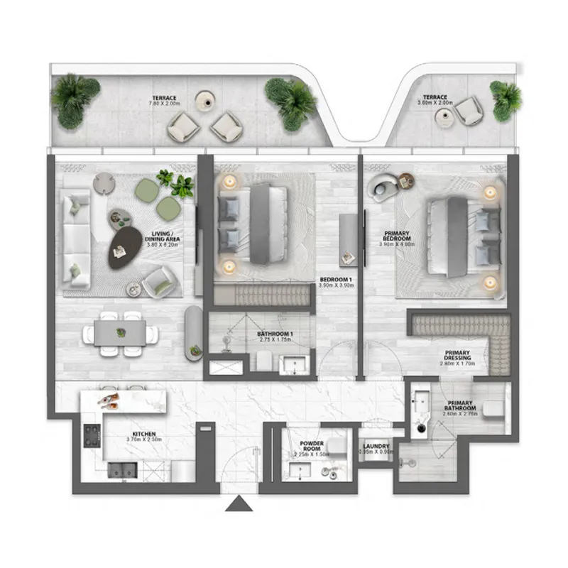 Passo by Beyond 2 bed floor plan, 1,358 – 2,021 sqft