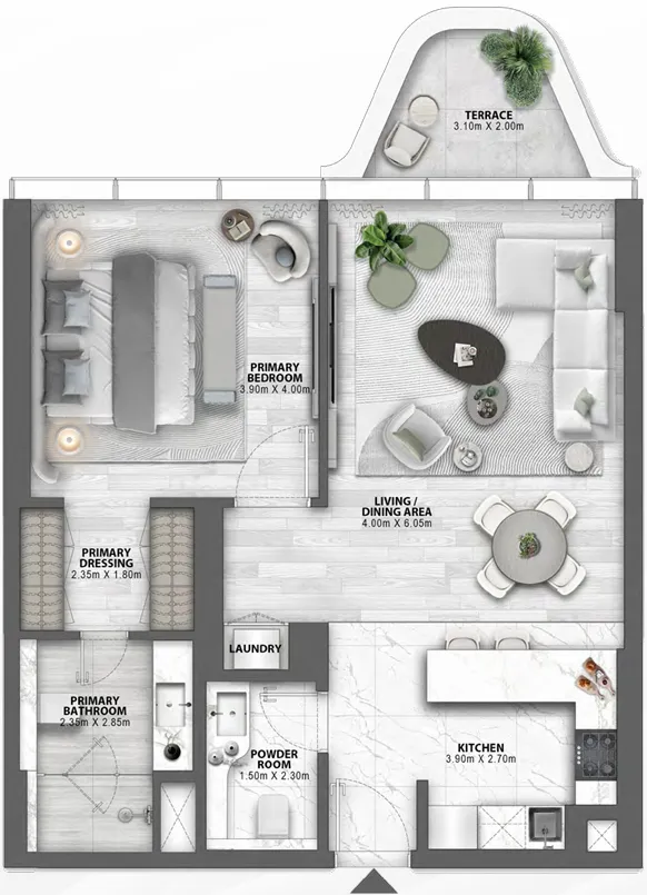 Passo by Beyond 1 bed floor plan, 890 – 980 sqft