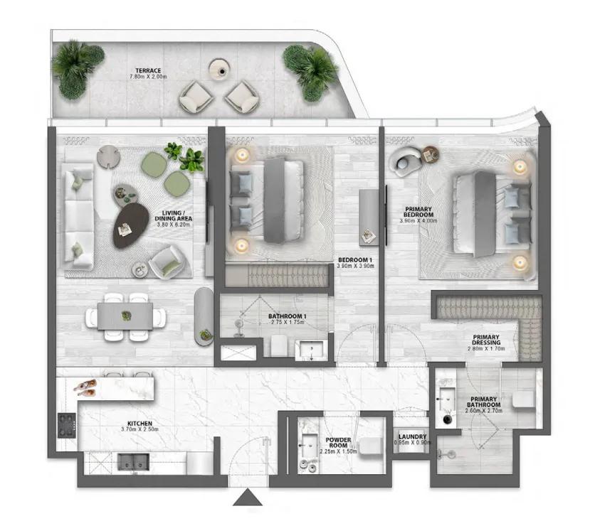Passo by Beyond 2 bed floor plan, 1,385 sqft
