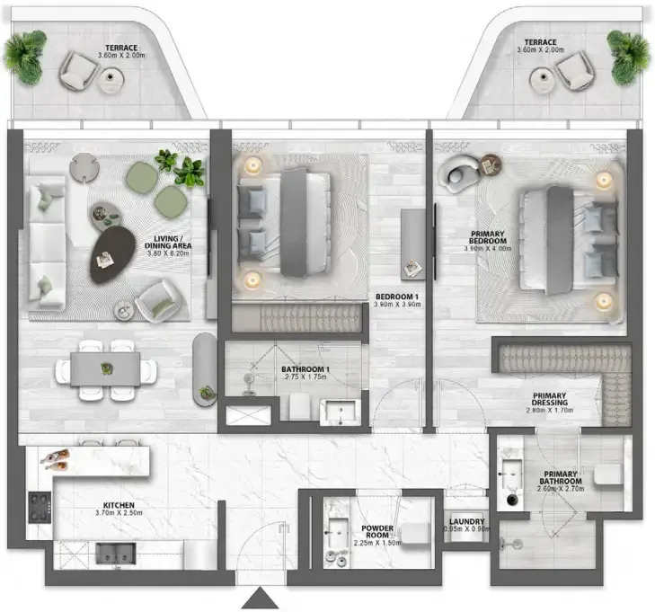 Passo by Beyond 2 bed floor plan, 1,351 sqft