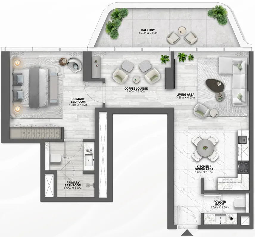 Passo by Beyond 1 bed floor plan, 1,079 sqft