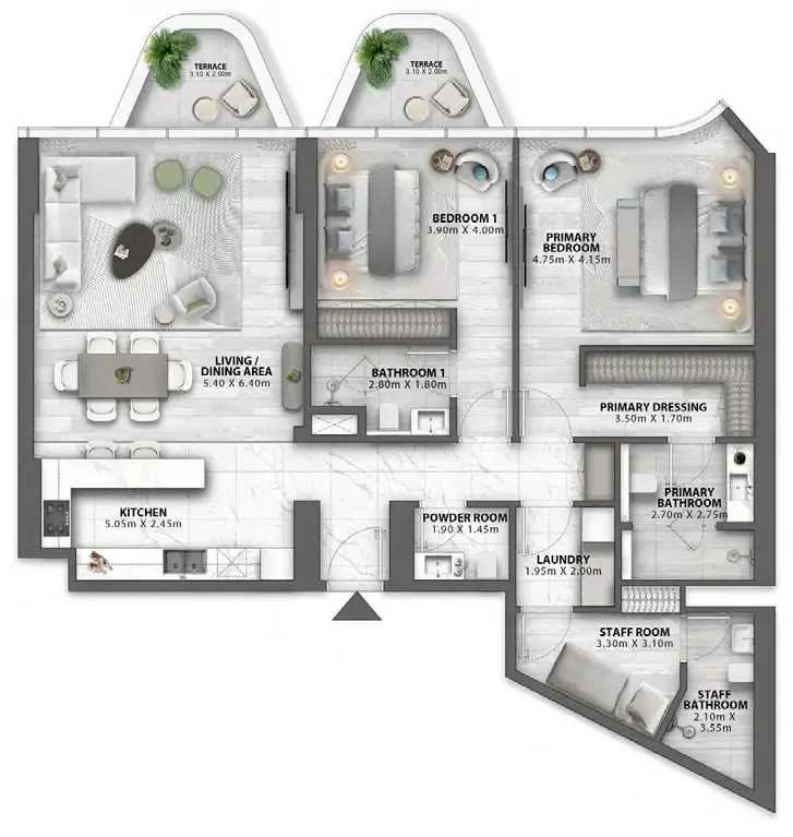 Passo by Beyond 2 bed floor plan, 1,363 sqft
