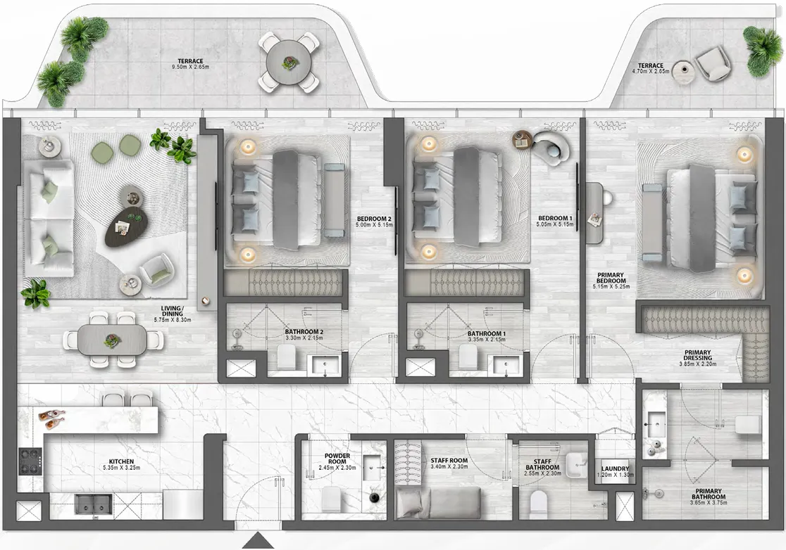 Passo by Beyond 3 bed floor plan, 1,822 – 1,883 sqft