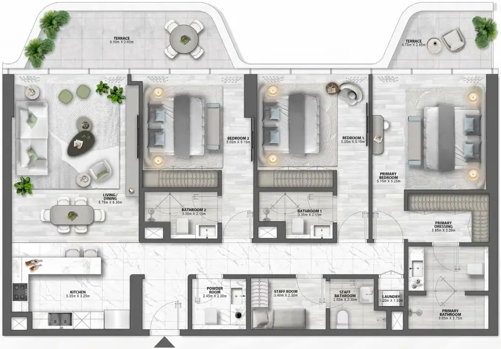 Passo by Beyond 3 bed floor plan, 1,844 – 1,922 sqft