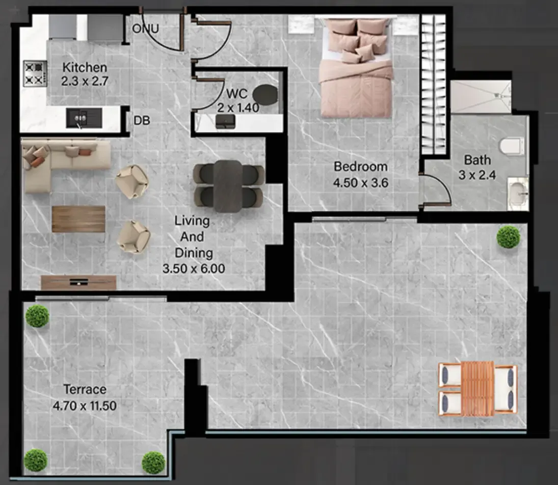 Rose Gardens 2 1 bed floor plan, 1,222 sqft