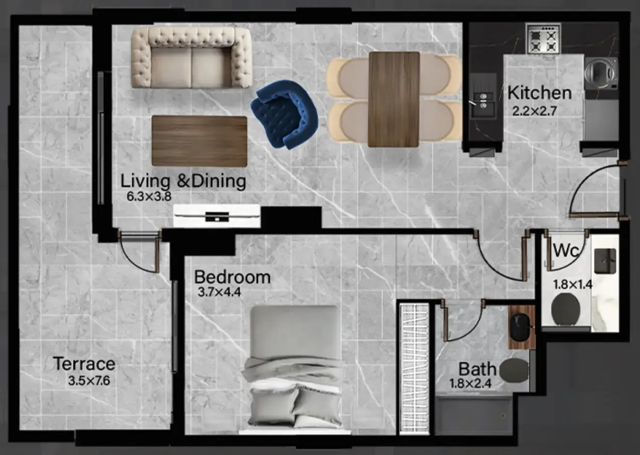 Rose Gardens 2 1 bed floor plan, 914 sqft