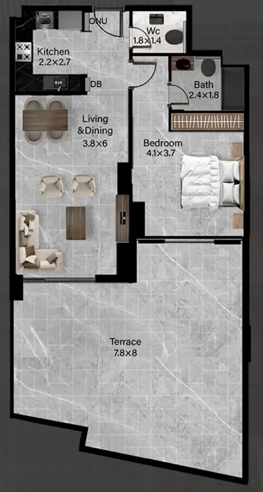 Rose Gardens 2 1 bed floor plan, 1,206 sqft