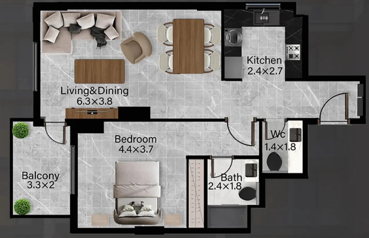 Rose Gardens 2 1 bed floor plan, 806 sqft