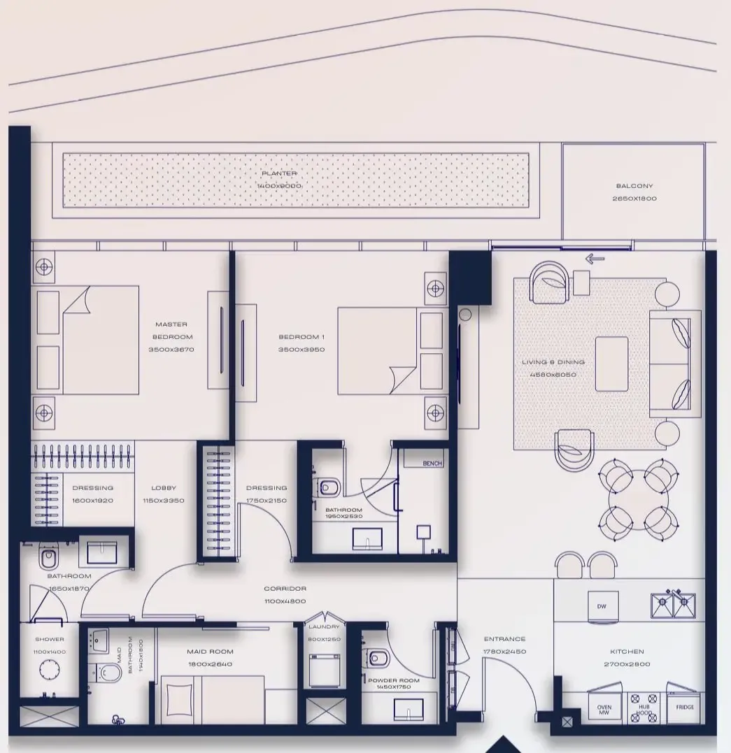 2 bed layout