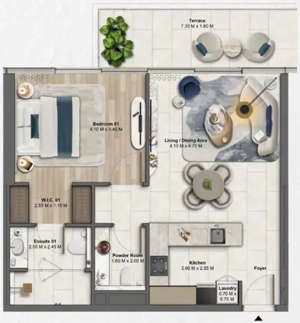 Soulever by Beyond 1 bed floor plan, 851 sqft