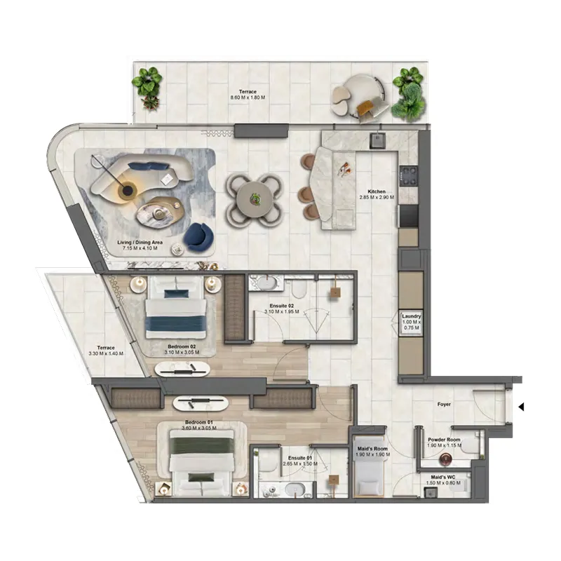Soulever by Beyond 2 bed floor plan, 1,441 sqft