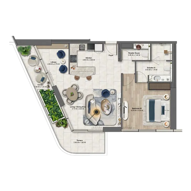 Soulever by Beyond 1 bed floor plan, 1,042 sqft