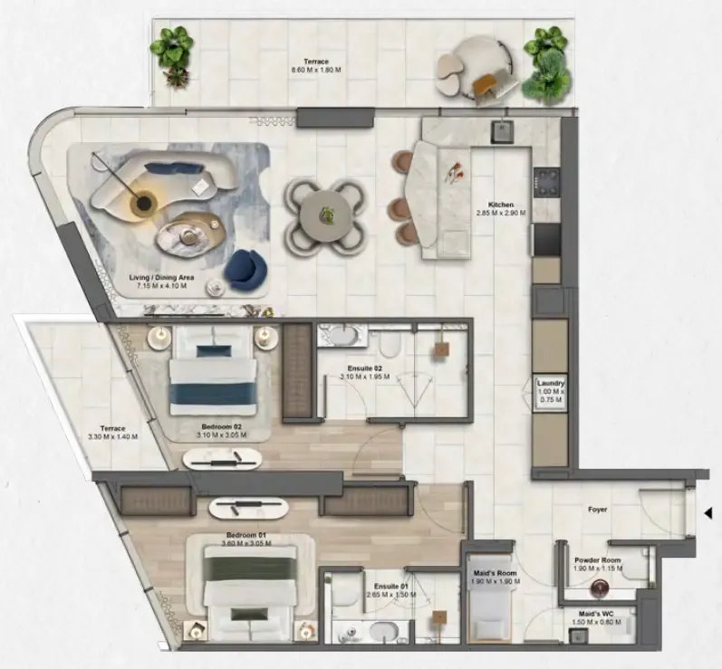 Soulever by Beyond 2 bed floor plan, 1,441 sqft