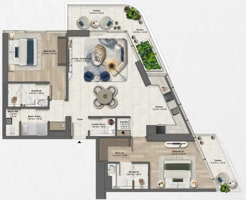 Soulever by Beyond 2 bed floor plan, 1,403 sqft