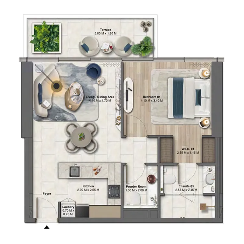 Soulever by Beyond 1 bed floor plan, 847 – 851 sqft