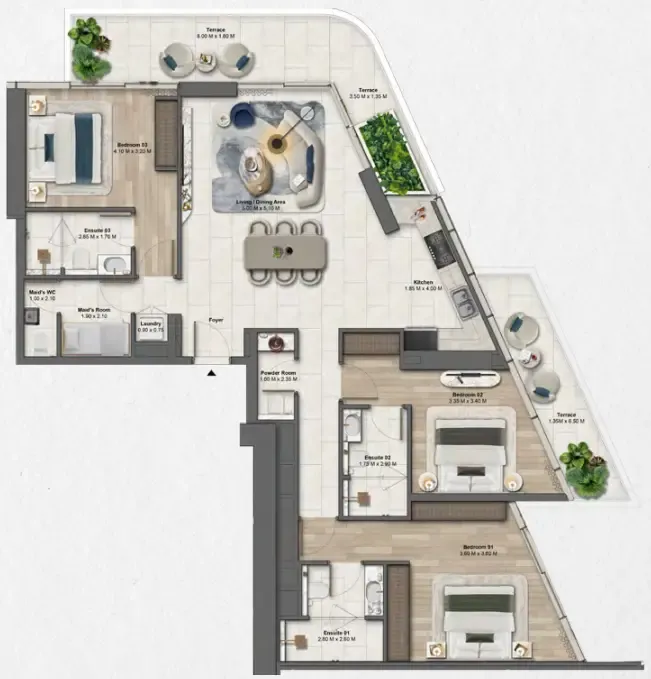 Soulever by Beyond 3 bed floor plan, 1,868 sqft