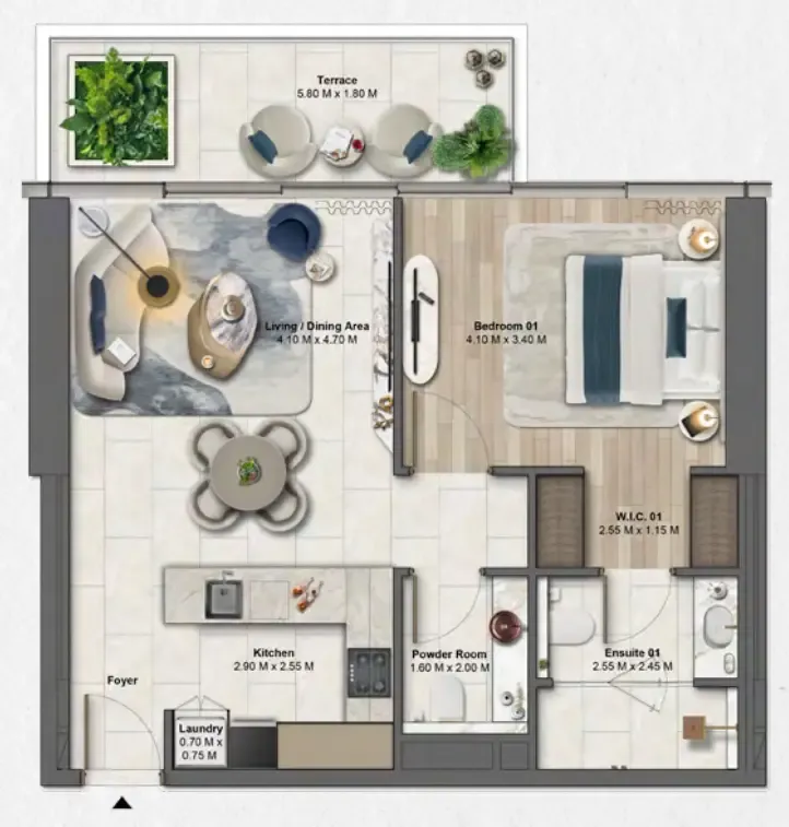 Soulever by Beyond 1 bed floor plan, 849 sqft