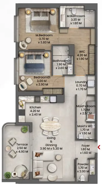 Talea 2 bed floor plan, 1,316 sqft