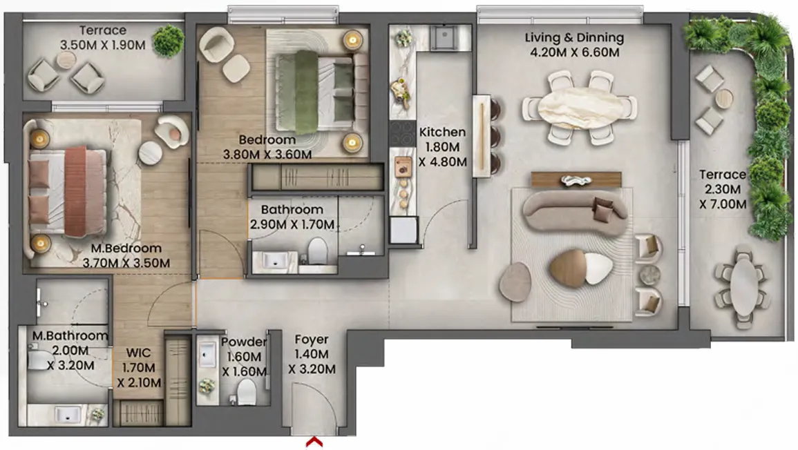 Talea 2 bed floor plan, 1,421 – 1,461 sqft