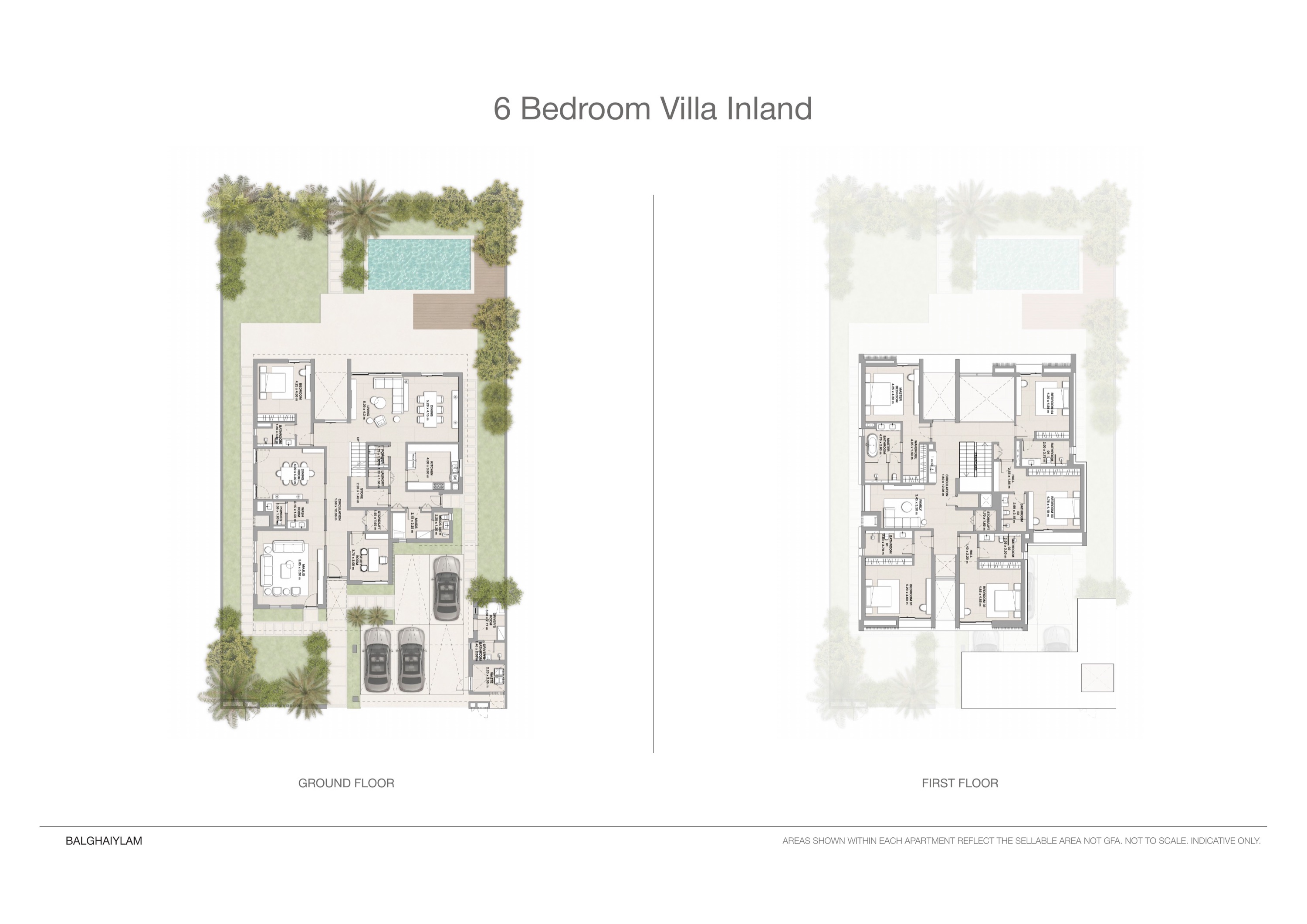 Yas Riva Reserve 6 bed floor plan — Inland · closed kitchen, 5,791 sqft