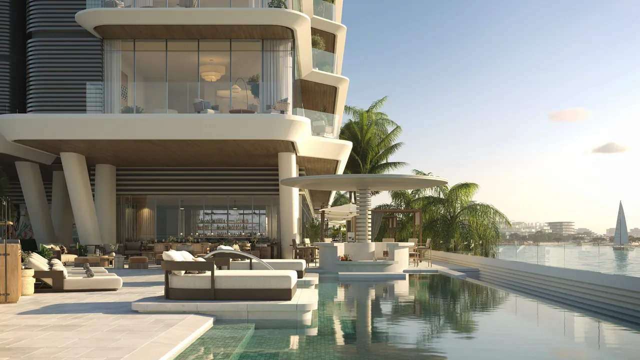 The pool deck beneath the residences tower
